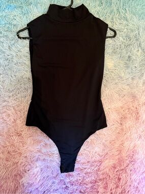 Sleeveless Mock-Neck Black Bodysuit